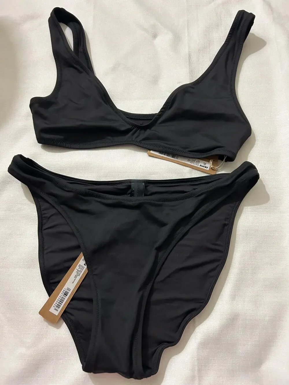 Skims NWT Signature Plunge Triangle Top & Mid Coverage Swim Bottoms Black Size S